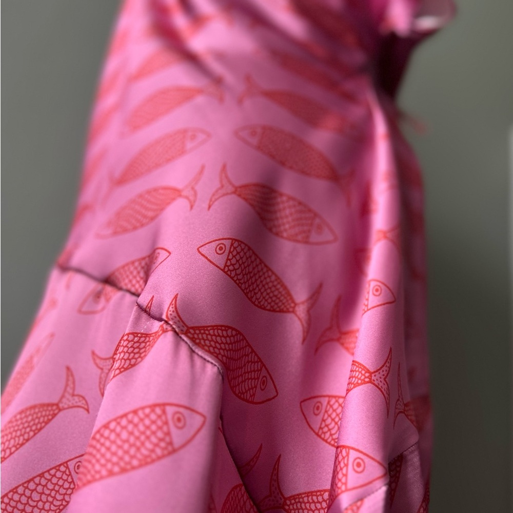Anthropology Pink Fish Print Midi Dress - Picture 3 of 5